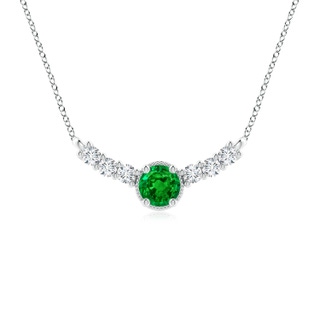 7mm AAAA Vintage Inspired Emerald and Diamond Curved Bar Pendant in S999 Silver