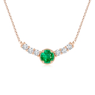 8mm AAA Vintage Inspired Emerald and Diamond Curved Bar Pendant in 18K Rose Gold