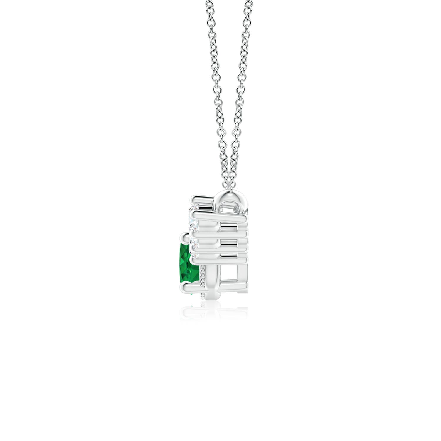 8mm AAA Vintage Inspired Emerald and Diamond Curved Bar Pendant in 18K White Gold
