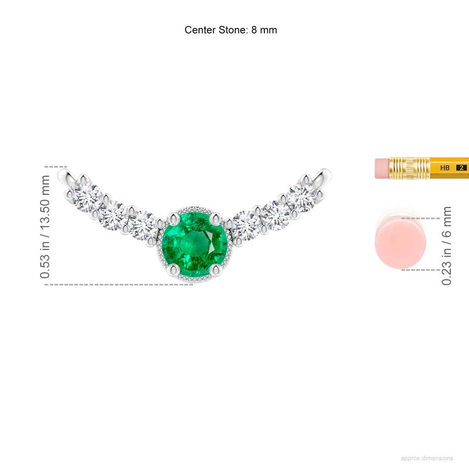 8mm AAA Vintage Inspired Emerald and Diamond Curved Bar Pendant in P950 Platinum ruler