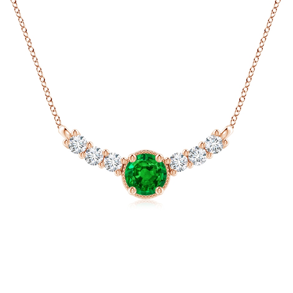 8mm AAAA Vintage Inspired Emerald and Diamond Curved Bar Pendant in Rose Gold 