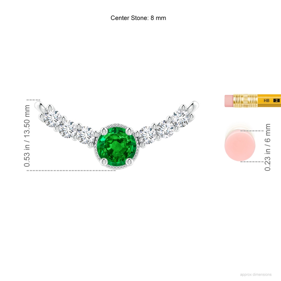 8mm AAAA Vintage Inspired Emerald and Diamond Curved Bar Pendant in S999 Silver ruler