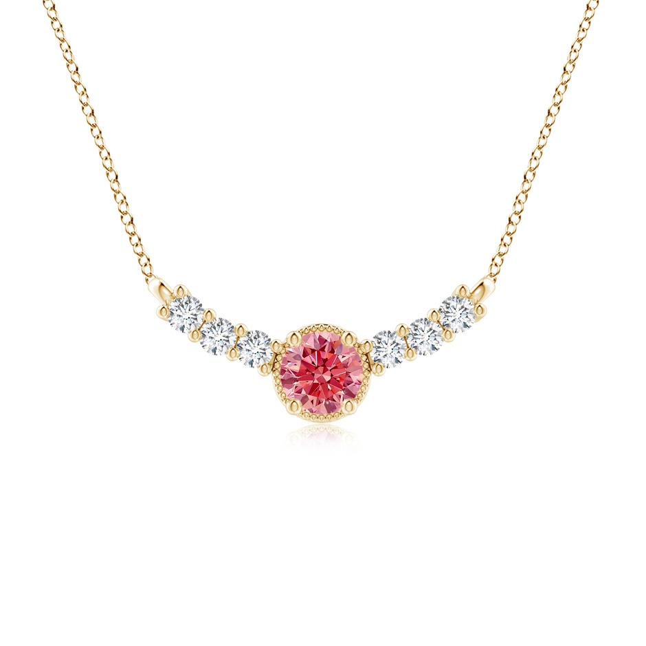 6.4mm AAAA Vintage Inspired Fancy Intense Pink and White Diamond Curved Bar Pendant in Yellow Gold 