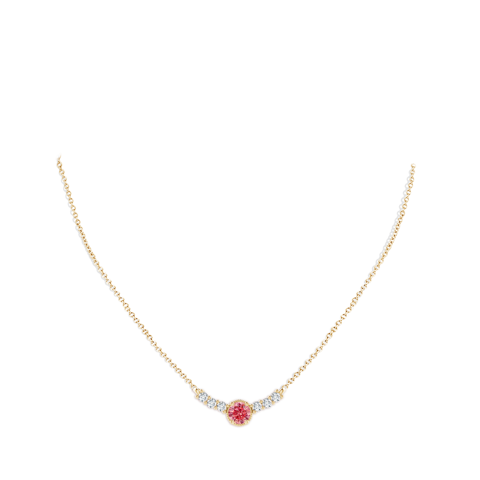 6.4mm AAAA Vintage Inspired Fancy Intense Pink and White Diamond Curved Bar Pendant in Yellow Gold pen