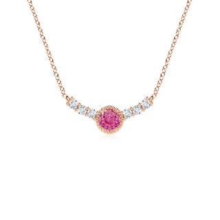 3.5mm AAA Vintage Style Pink Sapphire and Diamond Curved Bar Pendant in Rose Gold