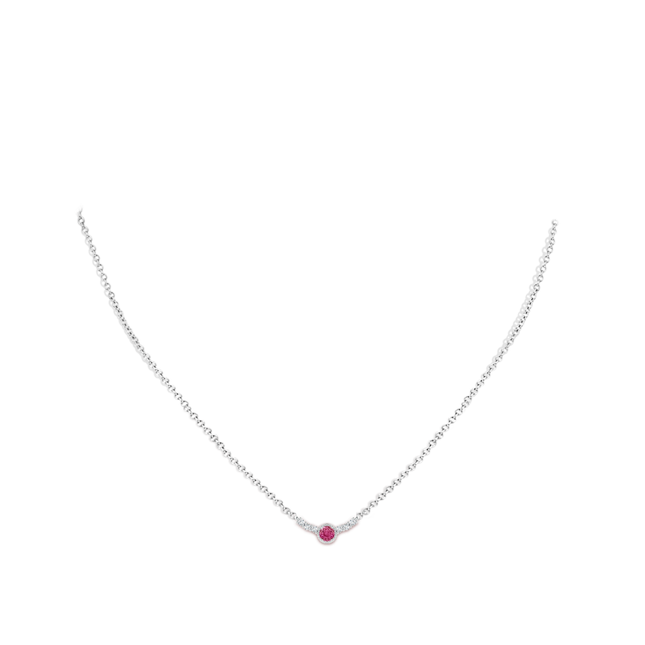 3.5mm AAAA Vintage Style Pink Sapphire and Diamond Curved Bar Pendant in P950 Platinum body-neck