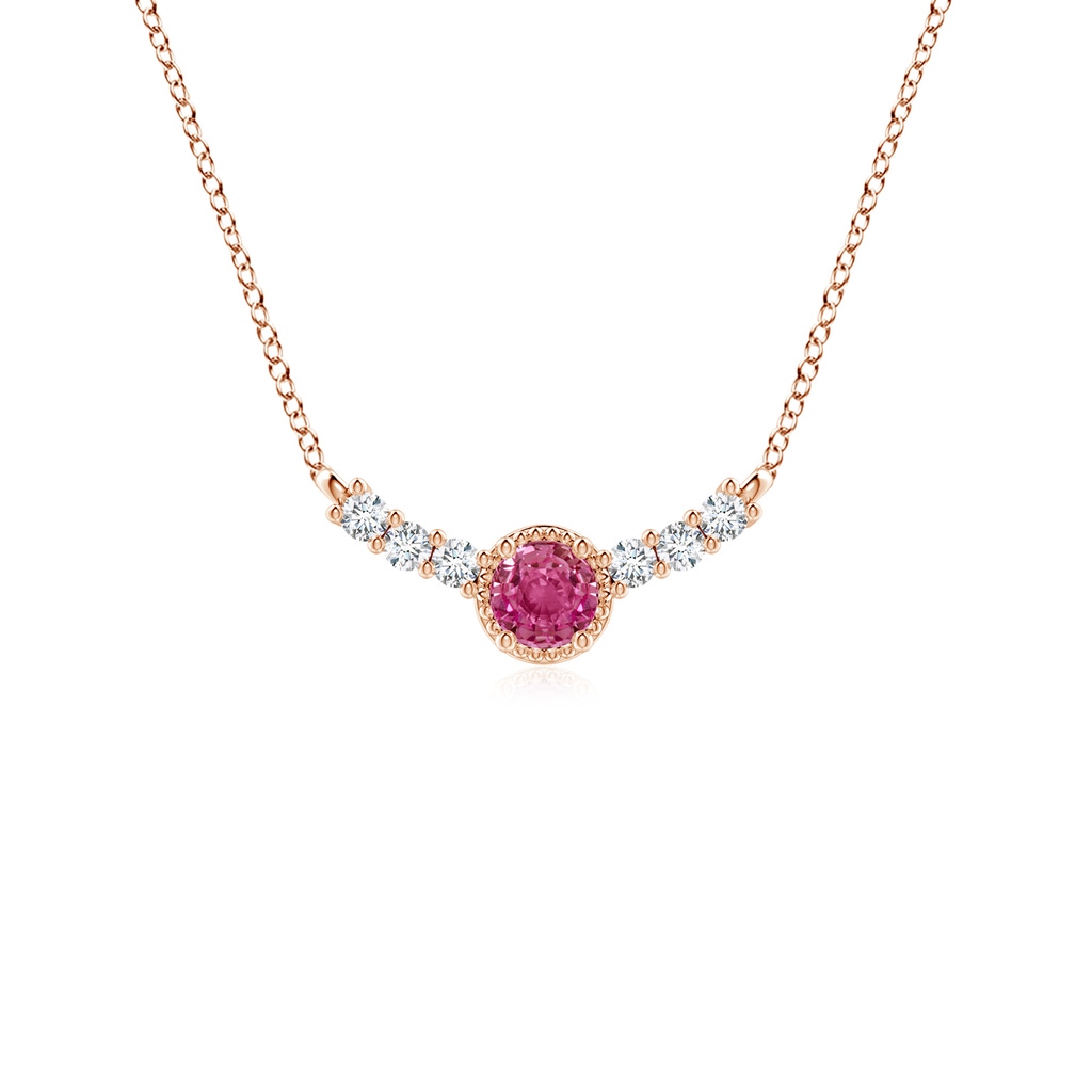 3.5mm AAAA Vintage Style Pink Sapphire and Diamond Curved Bar Pendant in Rose Gold