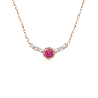 3.5mm AAAA Vintage Style Pink Sapphire and Diamond Curved Bar Pendant in Rose Gold