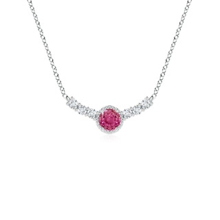 3.5mm AAAA Vintage Style Pink Sapphire and Diamond Curved Bar Pendant in S999 Silver