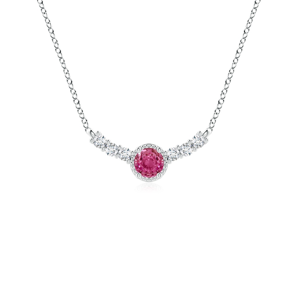 3.5mm AAAA Vintage Style Pink Sapphire and Diamond Curved Bar Pendant in White Gold