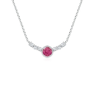 3.5mm AAAA Vintage Style Pink Sapphire and Diamond Curved Bar Pendant in White Gold