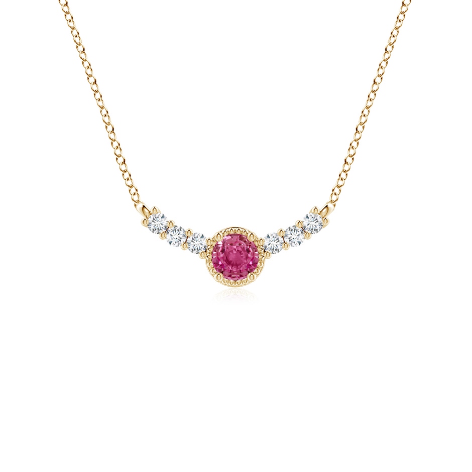 3.5mm AAAA Vintage Style Pink Sapphire and Diamond Curved Bar Pendant in Yellow Gold 