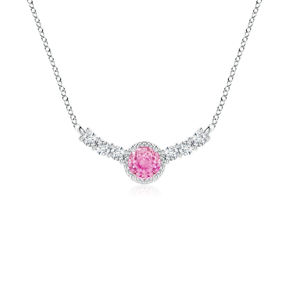 4mm A Vintage Style Pink Sapphire and Diamond Curved Bar Pendant in S999 Silver 