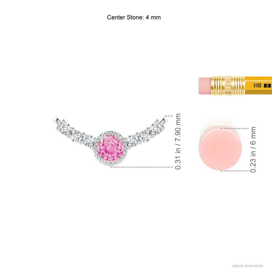4mm A Vintage Style Pink Sapphire and Diamond Curved Bar Pendant in S999 Silver ruler