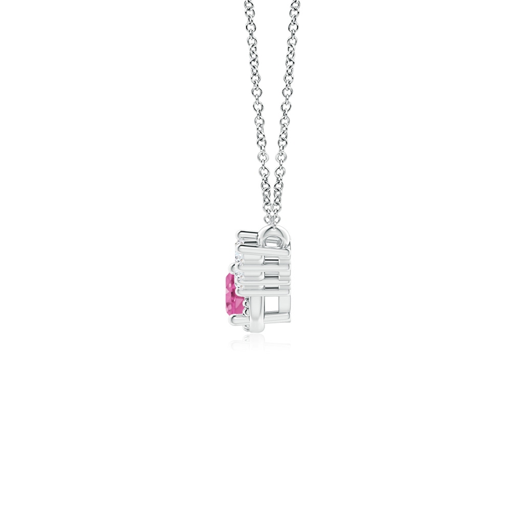 4mm AAA Vintage Style Pink Sapphire and Diamond Curved Bar Pendant in White Gold Side-1