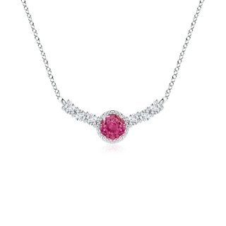 4mm AAAA Vintage Style Pink Sapphire and Diamond Curved Bar Pendant in P950 Platinum