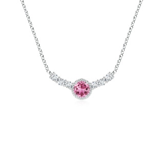 3.5mm AAA Vintage Style Pink Tourmaline and Diamond Curved Bar Pendant in White Gold