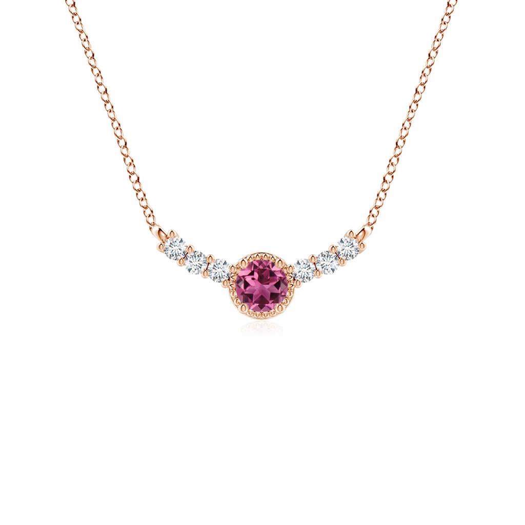 3.5mm AAAA Vintage Style Pink Tourmaline and Diamond Curved Bar Pendant in Rose Gold