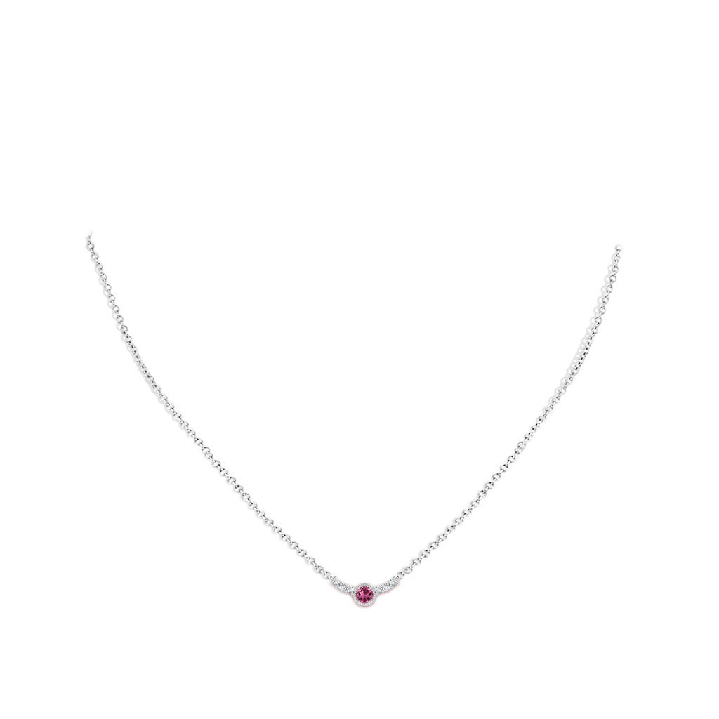 3.5mm AAAA Vintage Style Pink Tourmaline and Diamond Curved Bar Pendant in S999 Silver Body-Neck