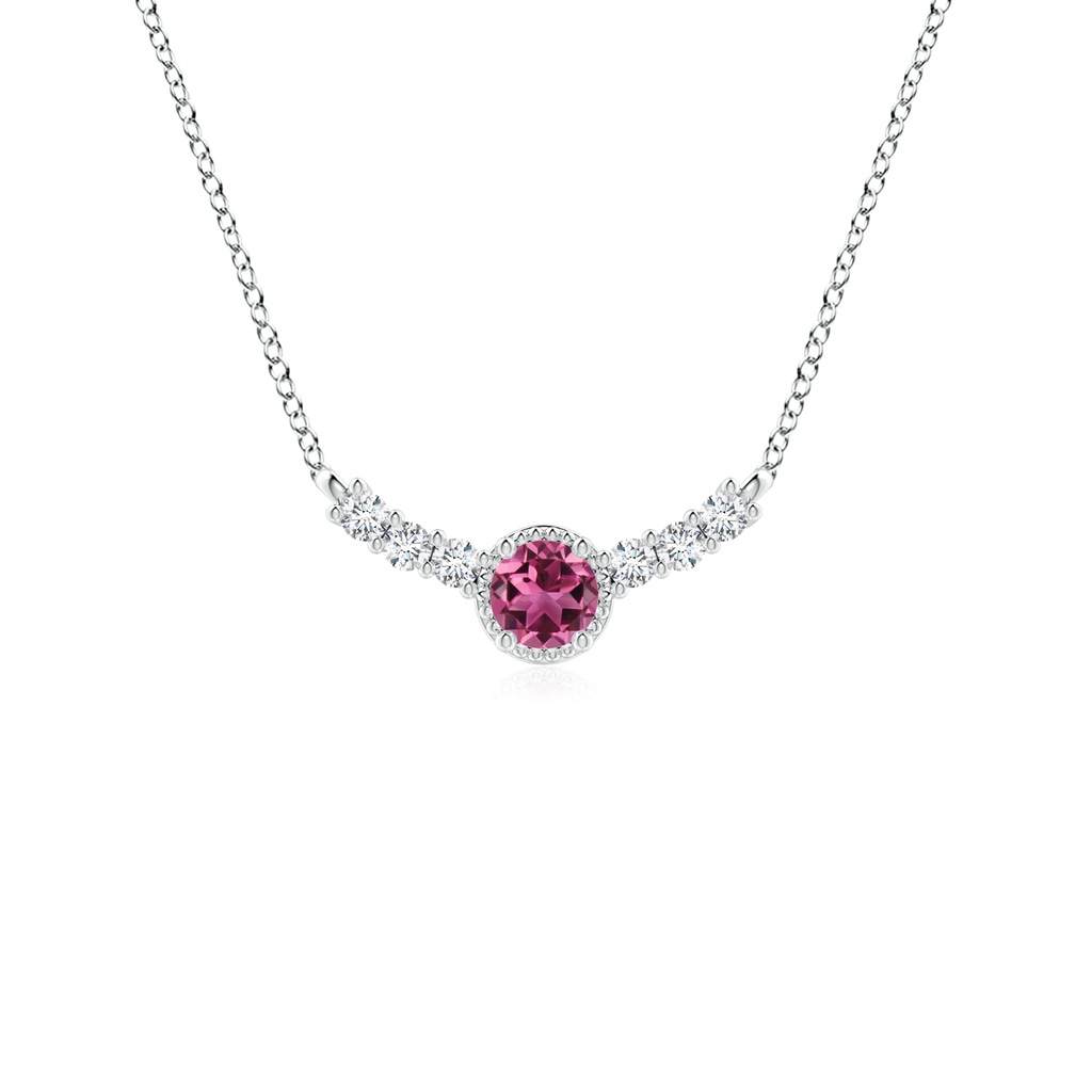 3.5mm AAAA Vintage Style Pink Tourmaline and Diamond Curved Bar Pendant in White Gold