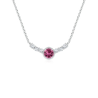 3.5mm AAAA Vintage Style Pink Tourmaline and Diamond Curved Bar Pendant in White Gold
