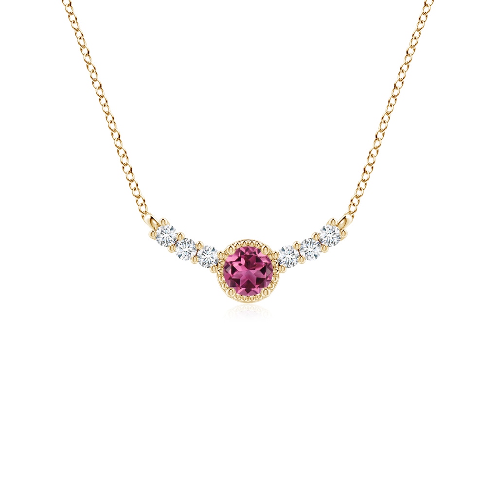 3.5mm AAAA Vintage Style Pink Tourmaline and Diamond Curved Bar Pendant in Yellow Gold