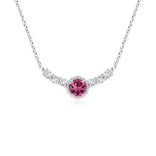 4mm AAAA Vintage Style Pink Tourmaline and Diamond Curved Bar Pendant in P950 Platinum