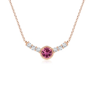 4mm AAAA Vintage Style Pink Tourmaline and Diamond Curved Bar Pendant in Rose Gold