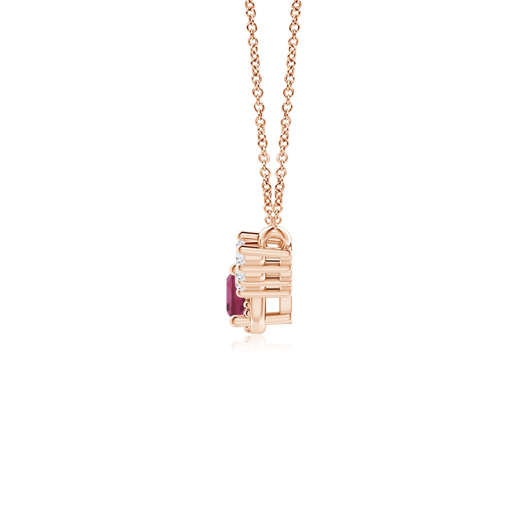4mm AAAA Vintage Style Pink Tourmaline and Diamond Curved Bar Pendant in Rose Gold Side-1