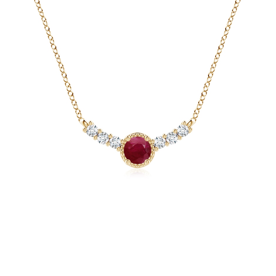 3.5mm A Vintage Inspired Ruby and Diamond Curved Bar Pendant in Yellow Gold 