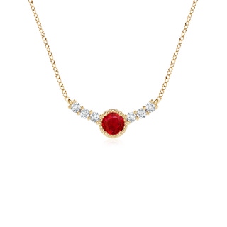 3.5mm AAA Vintage Inspired Ruby and Diamond Curved Bar Pendant in 9K Yellow Gold