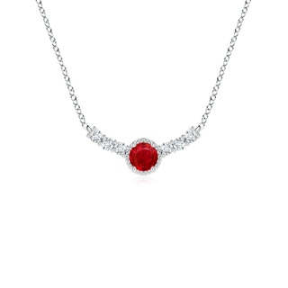 3.5mm AAA Vintage Inspired Ruby and Diamond Curved Bar Pendant in White Gold
