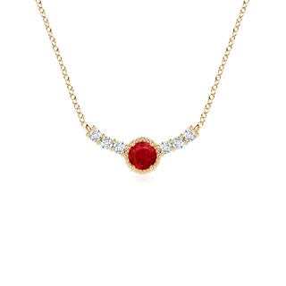 3.5mm AAA Vintage Inspired Ruby and Diamond Curved Bar Pendant in Yellow Gold