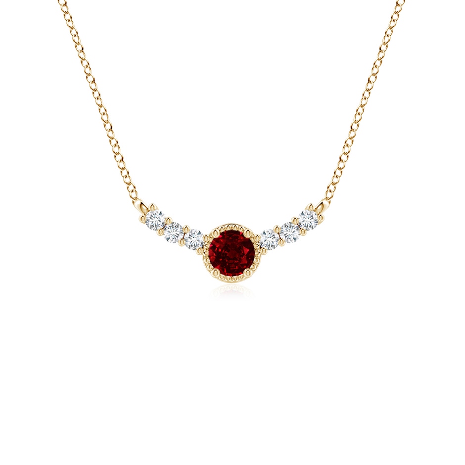 3.5mm AAAA Vintage Inspired Ruby and Diamond Curved Bar Pendant in 18K Yellow Gold 