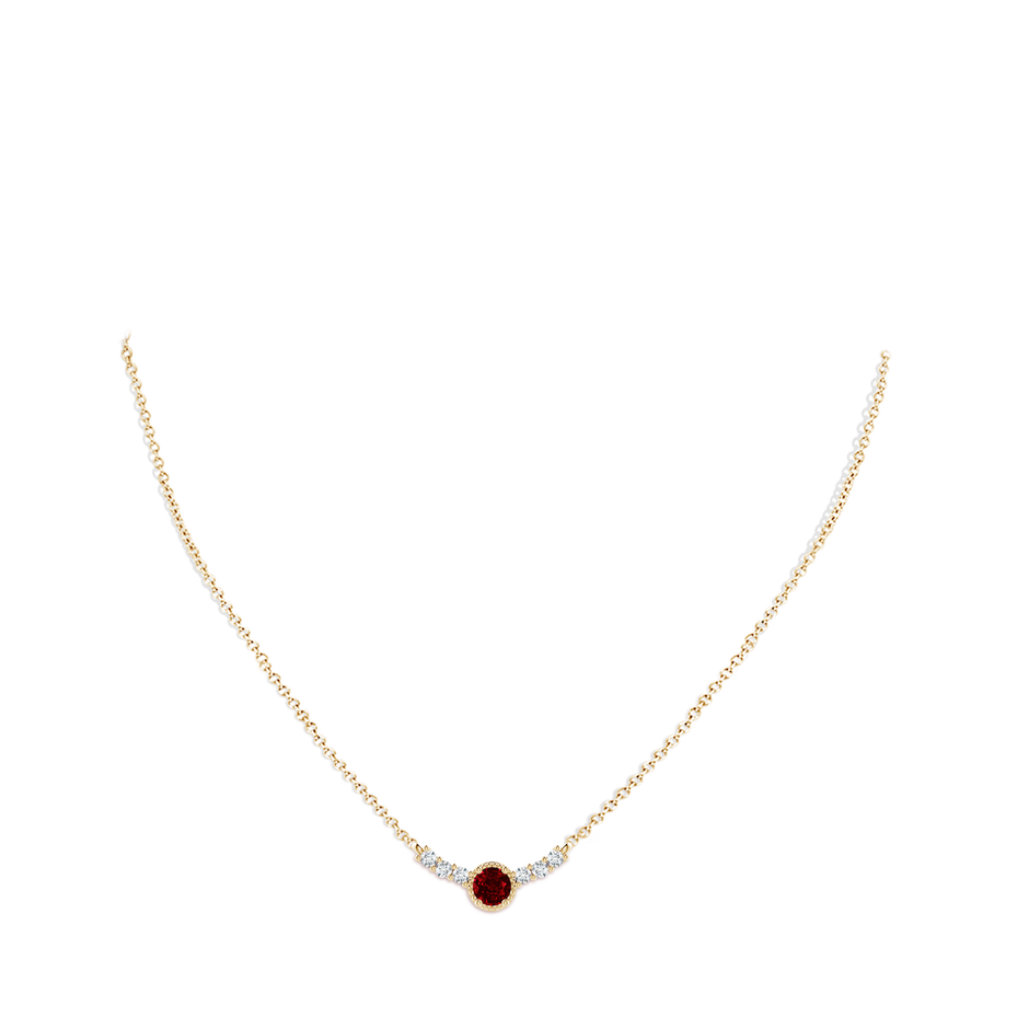 3.5mm AAAA Vintage Inspired Ruby and Diamond Curved Bar Pendant in 18K Yellow Gold pen