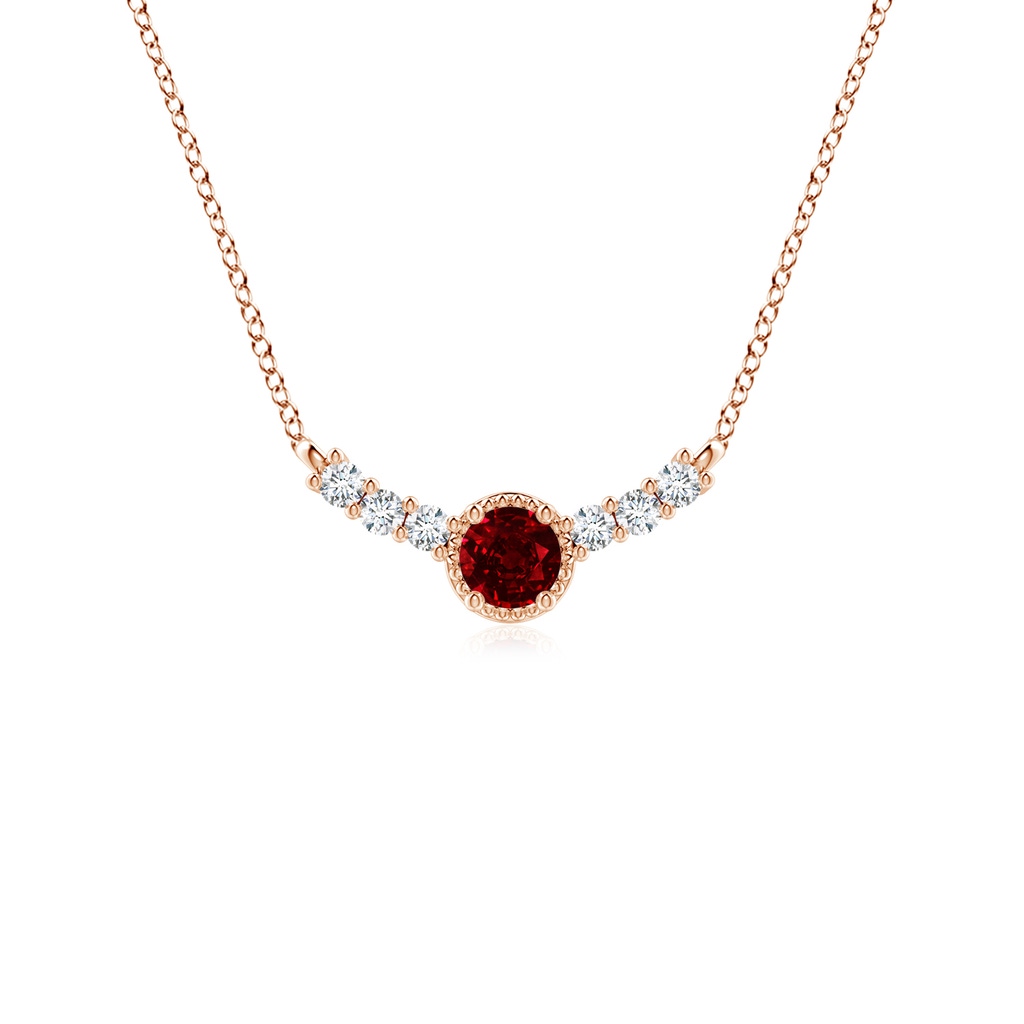 3.5mm AAAA Vintage Inspired Ruby and Diamond Curved Bar Pendant in Rose Gold