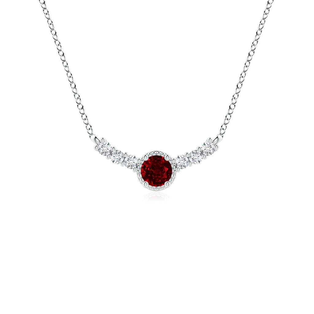 3.5mm AAAA Vintage Inspired Ruby and Diamond Curved Bar Pendant in S999 Silver