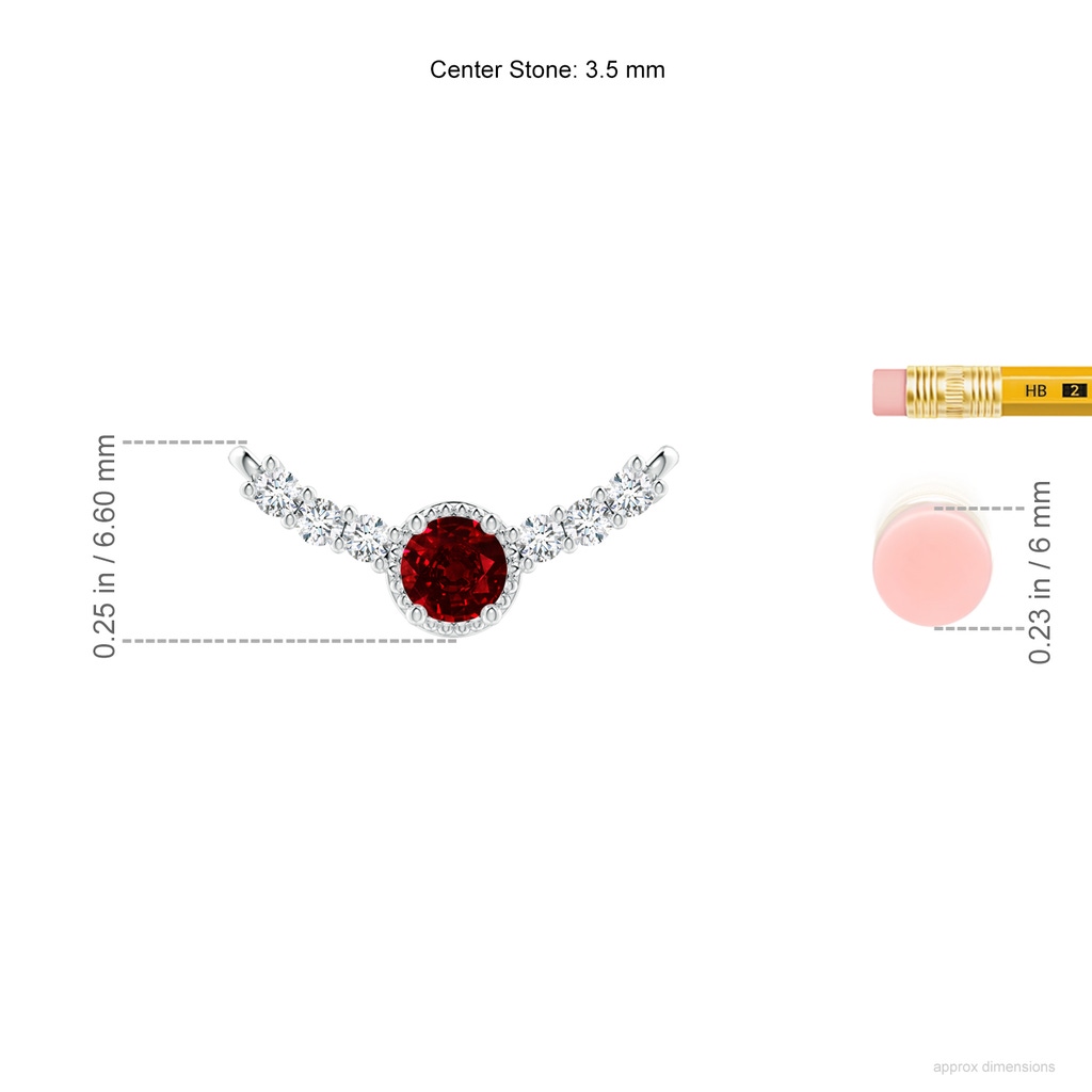 3.5mm AAAA Vintage Inspired Ruby and Diamond Curved Bar Pendant in White Gold ruler
