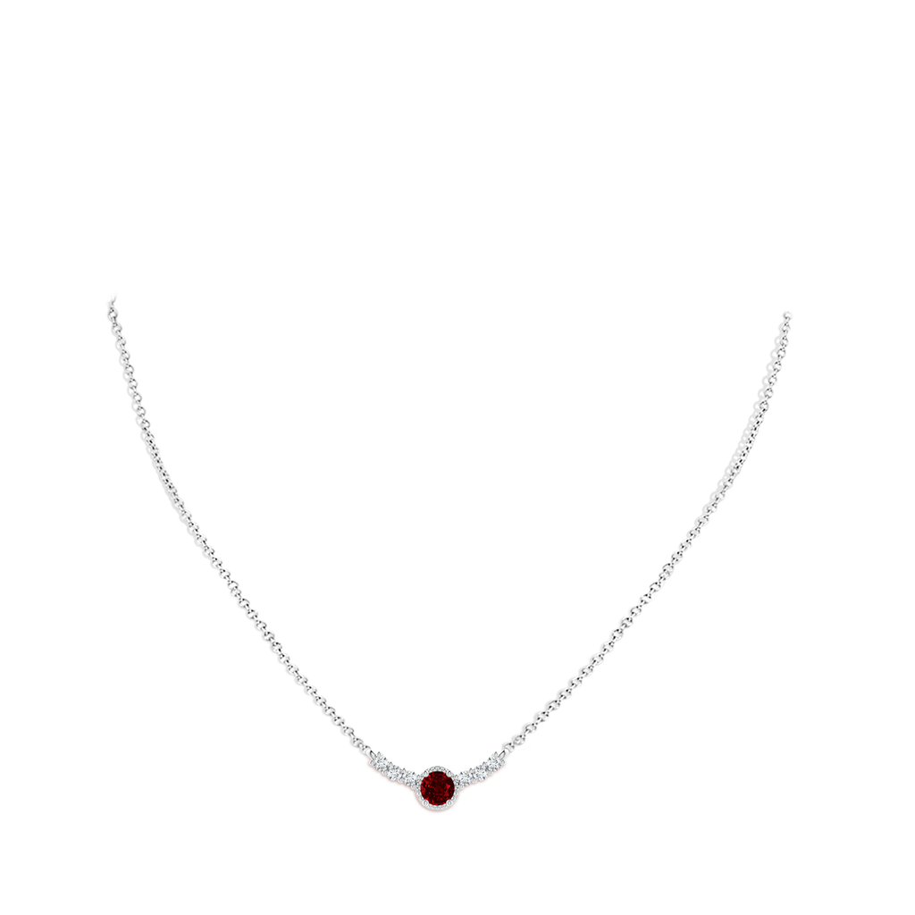 3.5mm AAAA Vintage Inspired Ruby and Diamond Curved Bar Pendant in White Gold pen