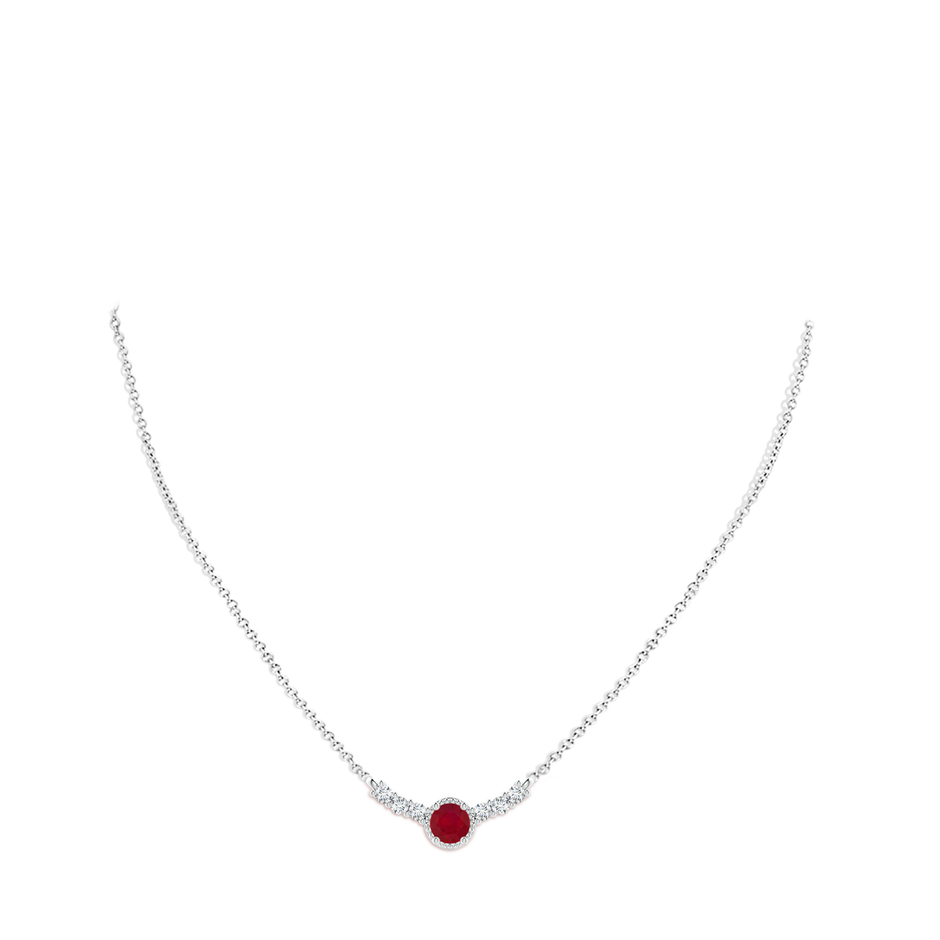 4mm AA Vintage Inspired Ruby and Diamond Curved Bar Pendant in 18K White Gold pen