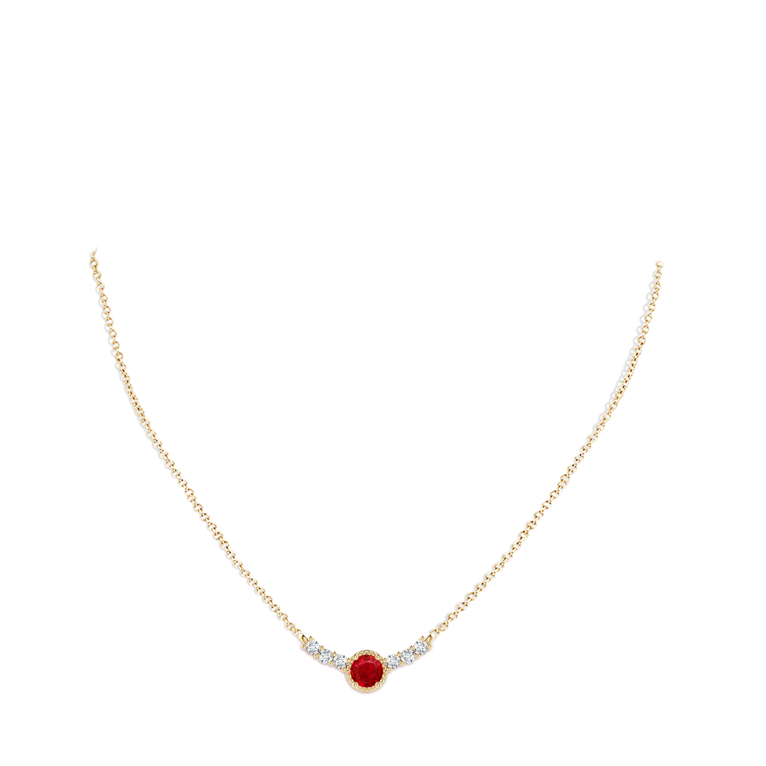 4mm AAA Vintage Inspired Ruby and Diamond Curved Bar Pendant in Yellow Gold - body_neck