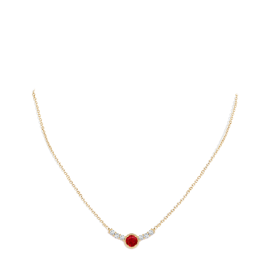 4mm AAA Vintage Inspired Ruby and Diamond Curved Bar Pendant in Yellow Gold pen