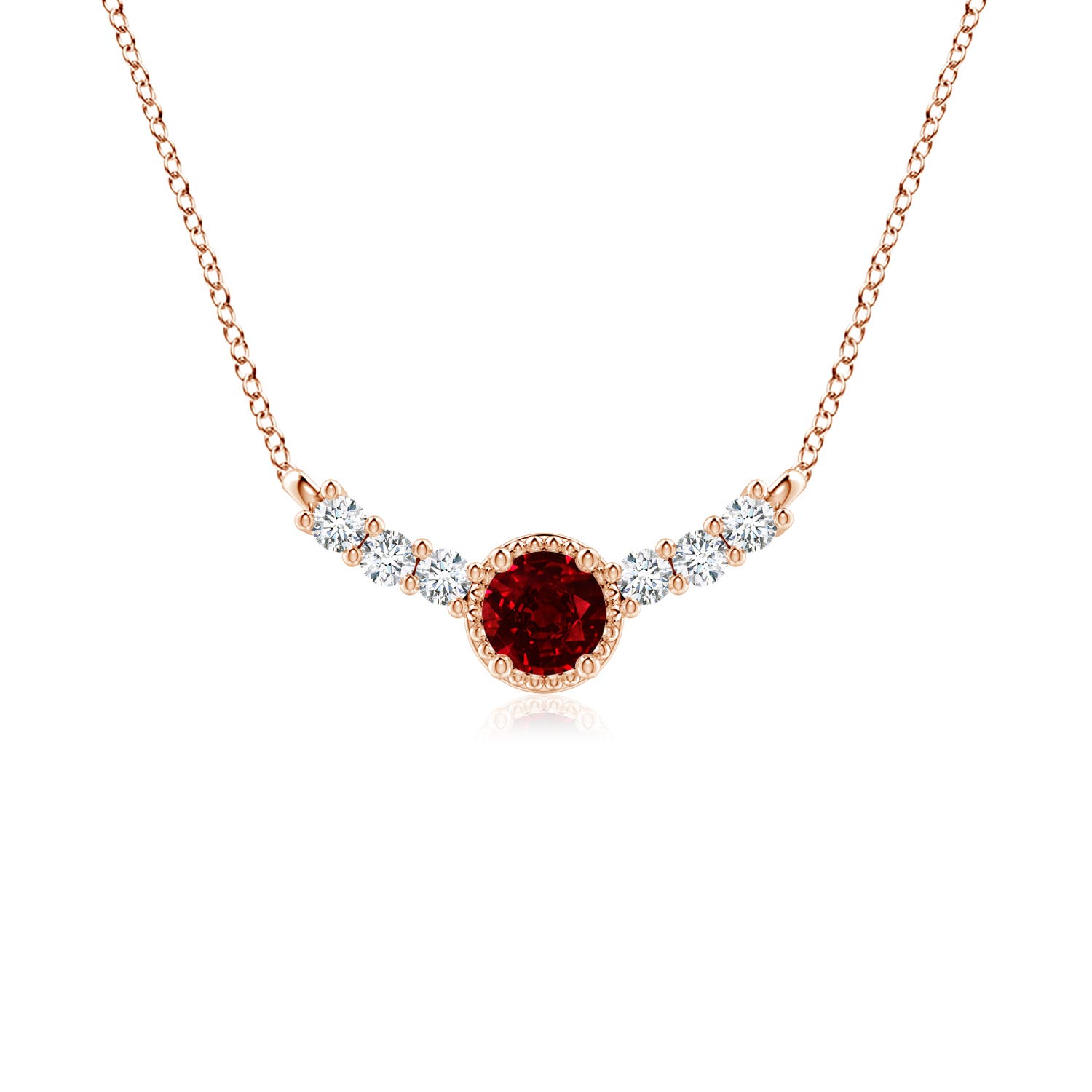 4mm AAAA Vintage Inspired Ruby and Diamond Curved Bar Pendant in 18K Rose Gold