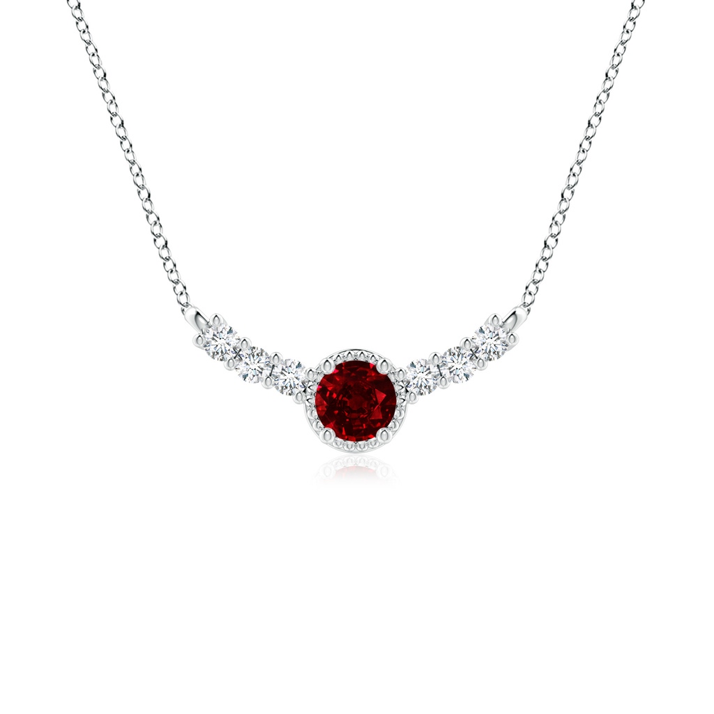 4mm AAAA Vintage Inspired Ruby and Diamond Curved Bar Pendant in White Gold