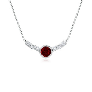 4mm AAAA Vintage Inspired Ruby and Diamond Curved Bar Pendant in White Gold