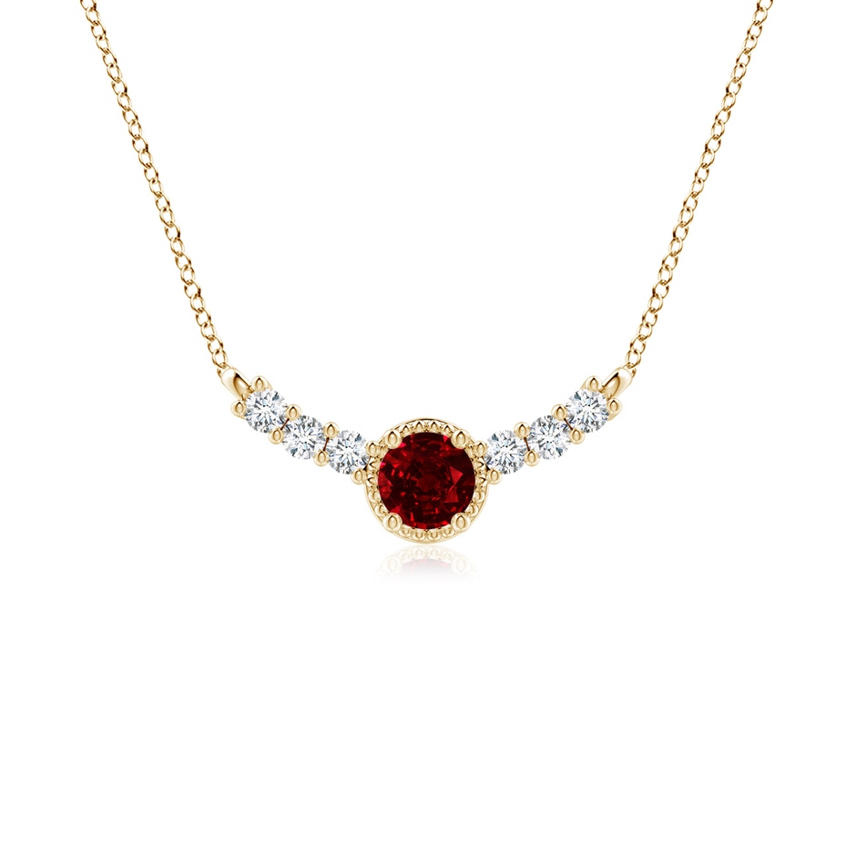 4mm AAAA Vintage Inspired Ruby and Diamond Curved Bar Pendant in Yellow Gold 