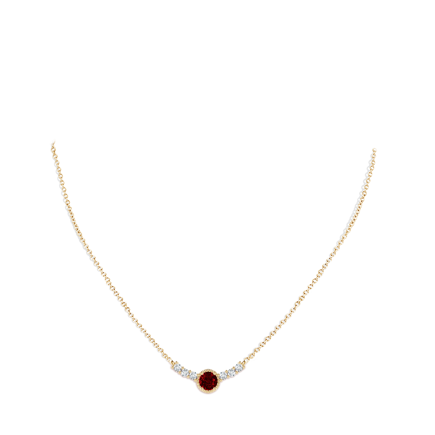 4mm AAAA Vintage Inspired Ruby and Diamond Curved Bar Pendant in Yellow Gold - body_neck