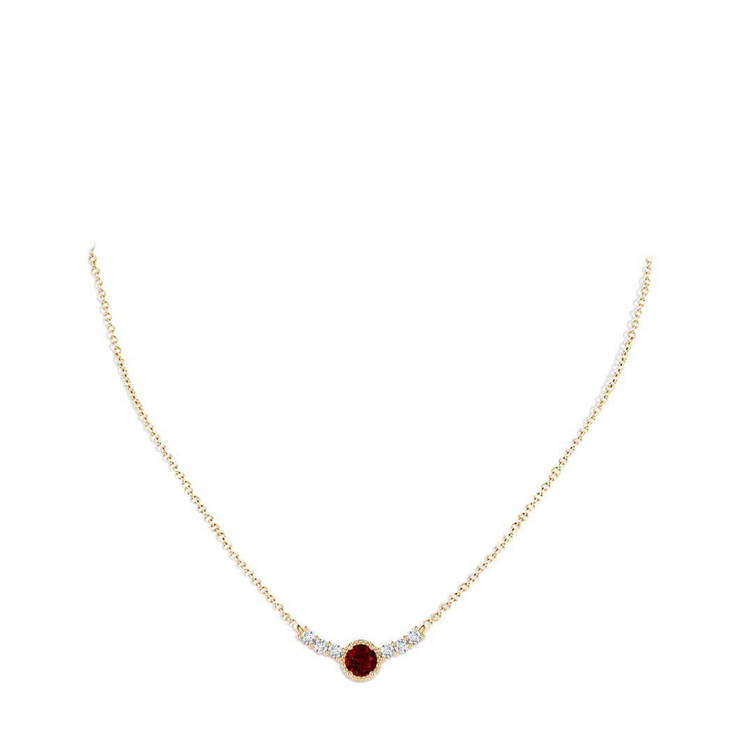 4mm AAAA Vintage Inspired Ruby and Diamond Curved Bar Pendant in Yellow Gold - body_neck