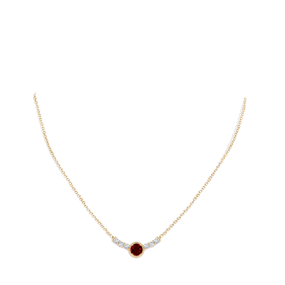 4mm AAAA Vintage Inspired Ruby and Diamond Curved Bar Pendant in Yellow Gold pen