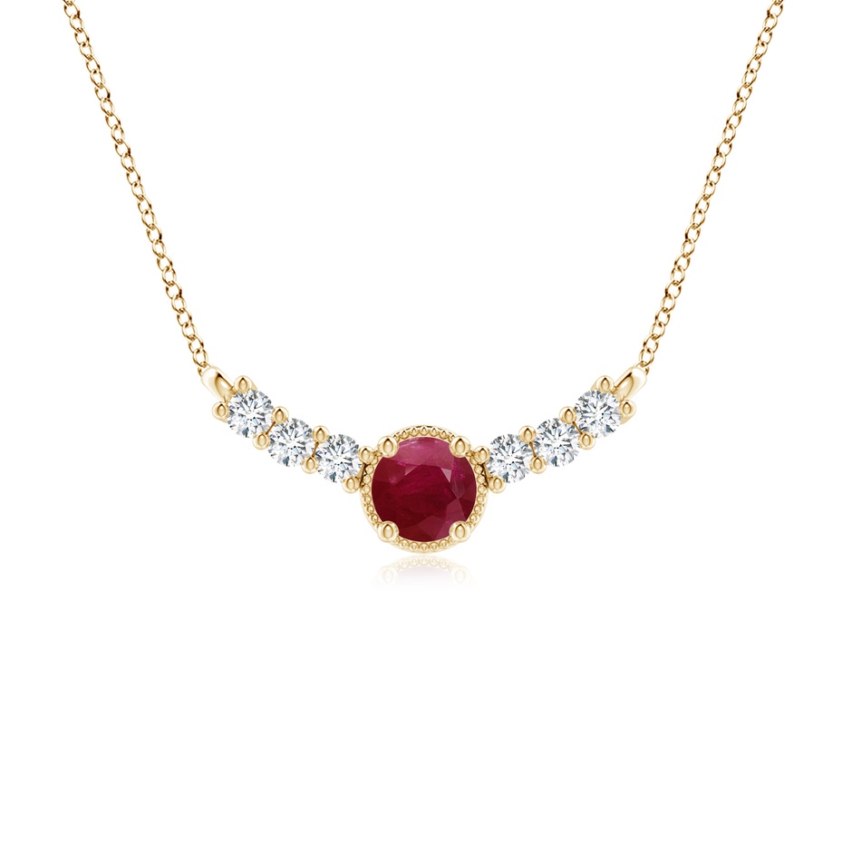6mm A Vintage Inspired Ruby and Diamond Curved Bar Pendant in Yellow Gold 